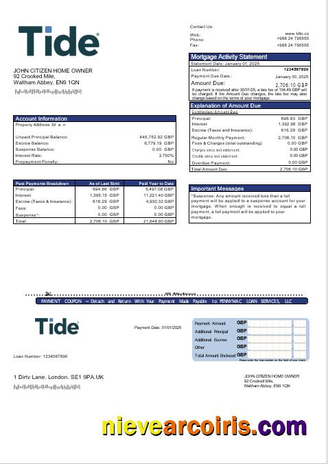 United Kingdom Tide bank mortgage statement